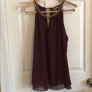 Burgundy Party Top with gold chain neckline